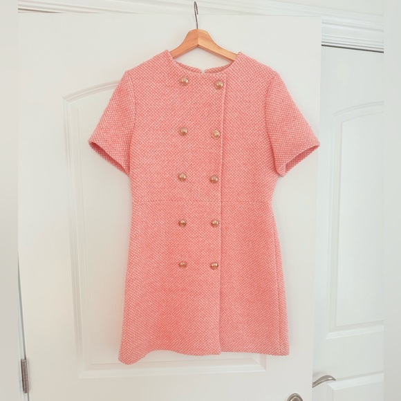 NEW Maje Pink Tweed Mini Dress Gold Button Shift Size 42 US 10 $495 - Picture 3 of 12